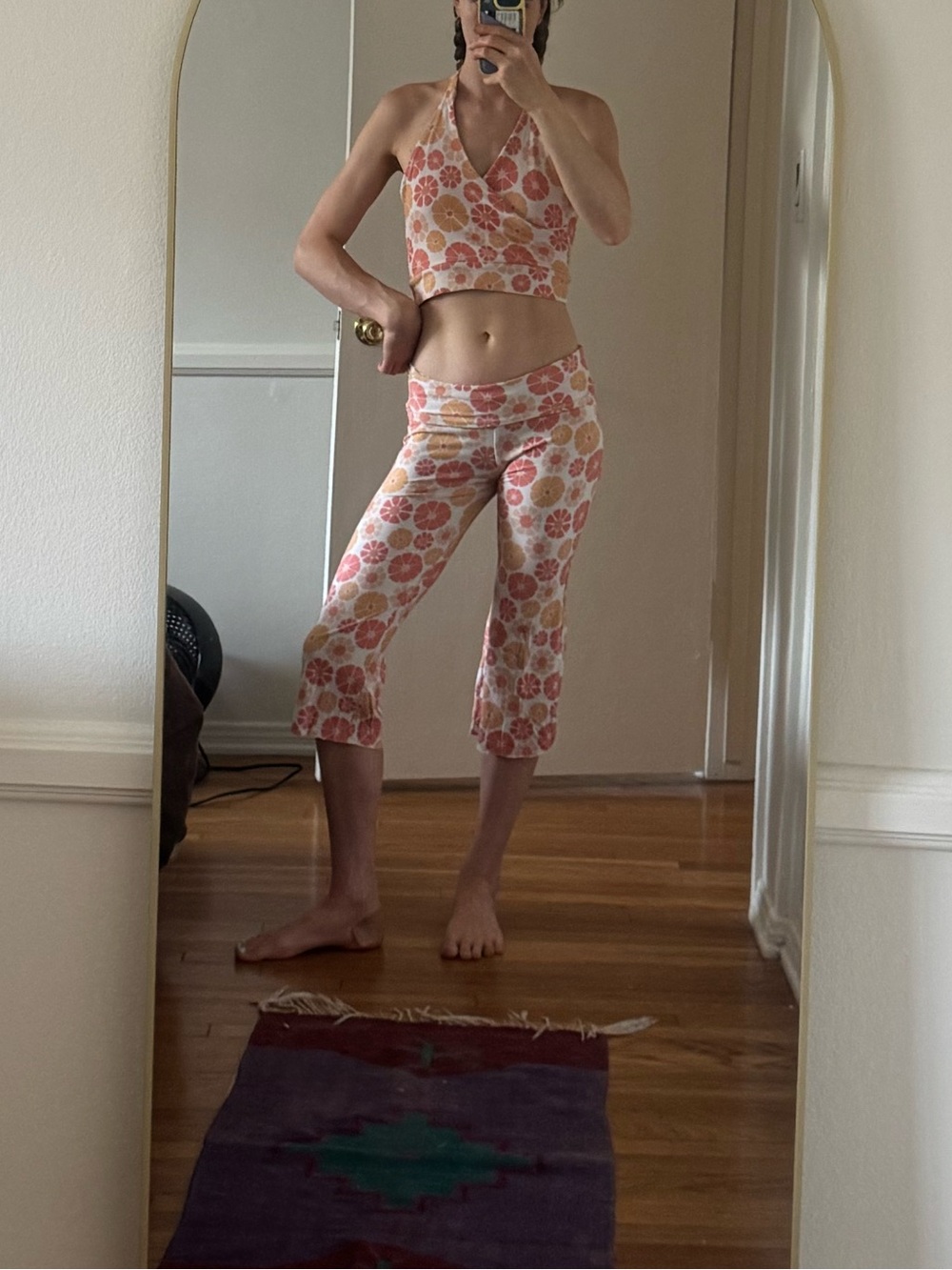 Floral Pink Crop Top & Capris Yoga Set - Handmade by me!